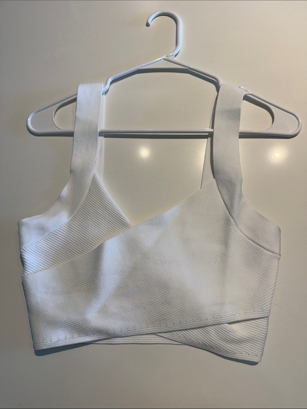Babaton White Seamless Crop Bralette with Wide Straps